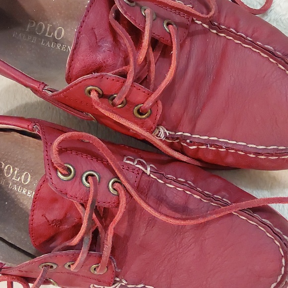 Polo Ralph Lauren Bienne II LU-BTS Mens Red Leather Boat Loafer Shoes Sizs 8.5 D - Picture 6 of 12